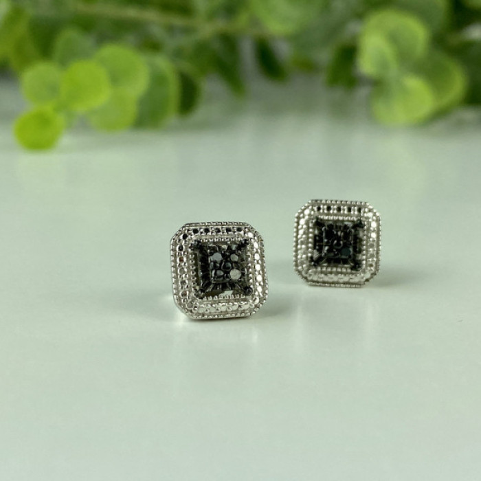 925 Sterling Silver Black Spinel Stud Earrings