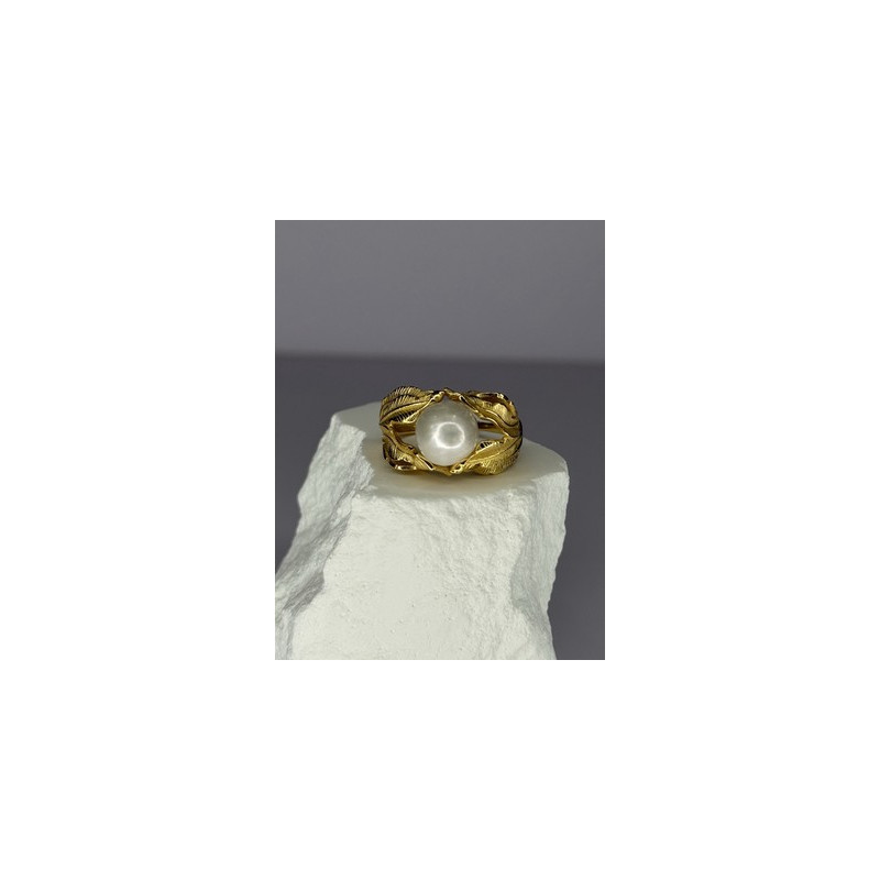 925 STERLING SILVER GOLD PLATED PEARL RING SIZE ADJUSTABLE