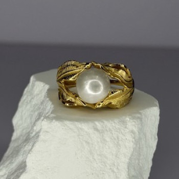 925 STERLING SILVER GOLD PLATED PEARL RING SIZE ADJUSTABLE