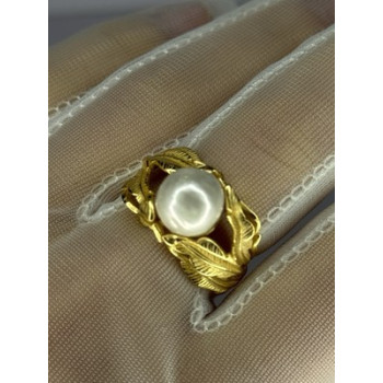 925 STERLING SILVER GOLD PLATED PEARL RING SIZE ADJUSTABLE