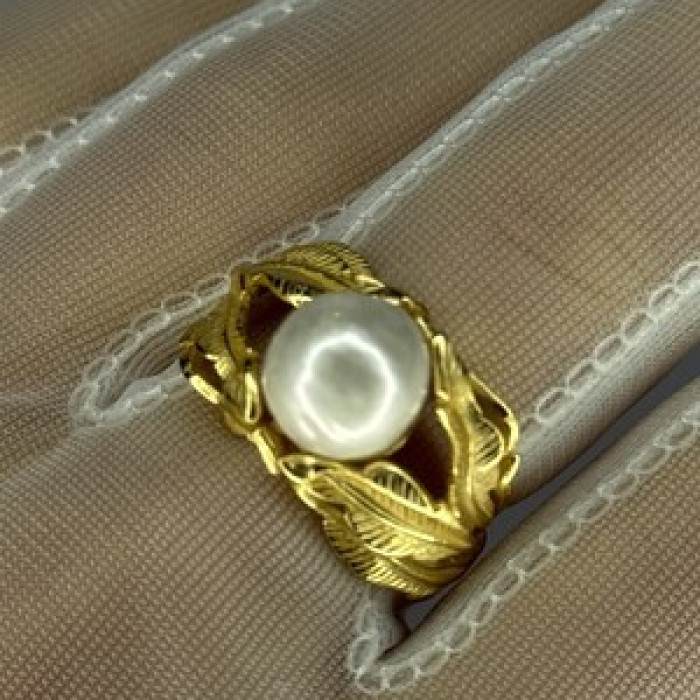 925 Sterling Silver Gold Plated Pearl Ring Size Adjustable
