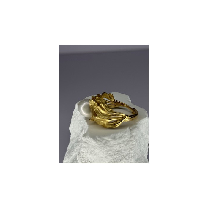 925 STERLING SILVER GOLD PLATED PEARL RING SIZE ADJUSTABLE