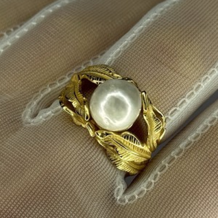 925 Sterling Silver Gold Plated Pearl Ring Size Adjustable