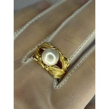 925 STERLING SILVER GOLD PLATED PEARL RING SIZE ADJUSTABLE