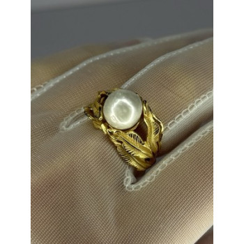 925 STERLING SILVER GOLD PLATED PEARL RING SIZE ADJUSTABLE
