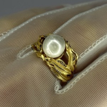925 Sterling Silver Gold Plated Pearl Ring Size Adjustable