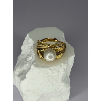 925 STERLING SILVER GOLD PLATED PEARL RING SIZE ADJUSTABLE