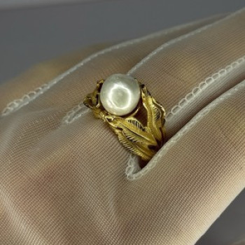 925 Sterling Silver Gold Plated Pearl Ring Size Adjustable