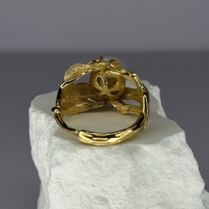 925 Sterling Silver Gold Plated Pearl Ring Size Adjustable