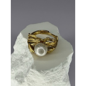 925 STERLING SILVER GOLD PLATED PEARL RING SIZE ADJUSTABLE