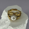 925 Sterling Silver Gold Plated Pearl Ring Size Adjustable