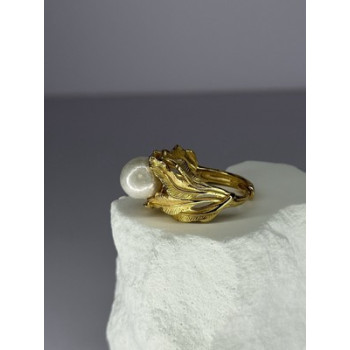 925 STERLING SILVER GOLD PLATED PEARL RING SIZE ADJUSTABLE