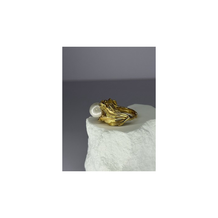 925 STERLING SILVER GOLD PLATED PEARL RING SIZE ADJUSTABLE