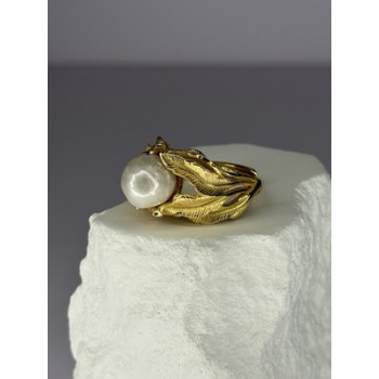 925 STERLING SILVER GOLD PLATED PEARL RING SIZE ADJUSTABLE
