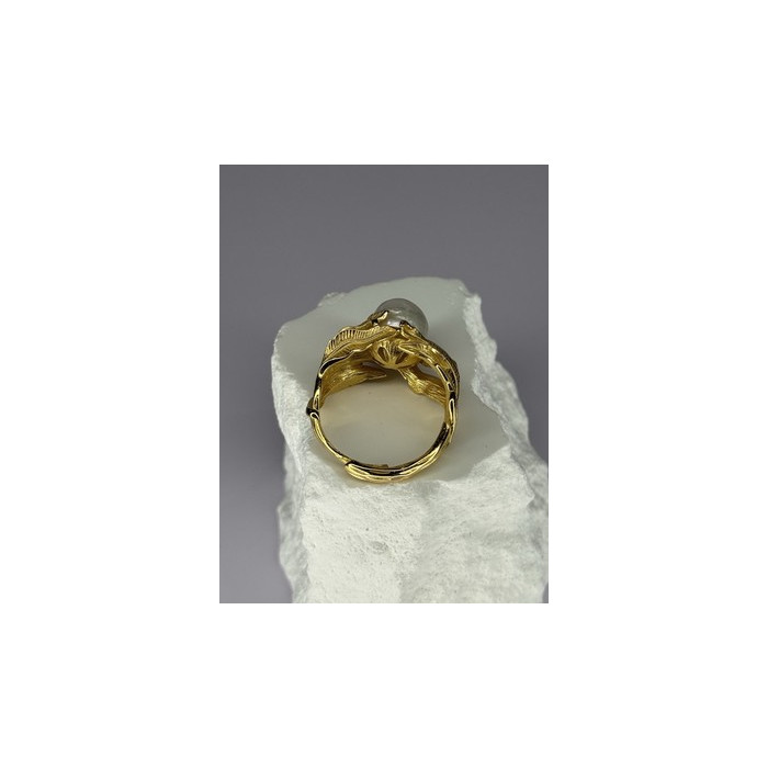 925 STERLING SILVER GOLD PLATED PEARL RING SIZE ADJUSTABLE