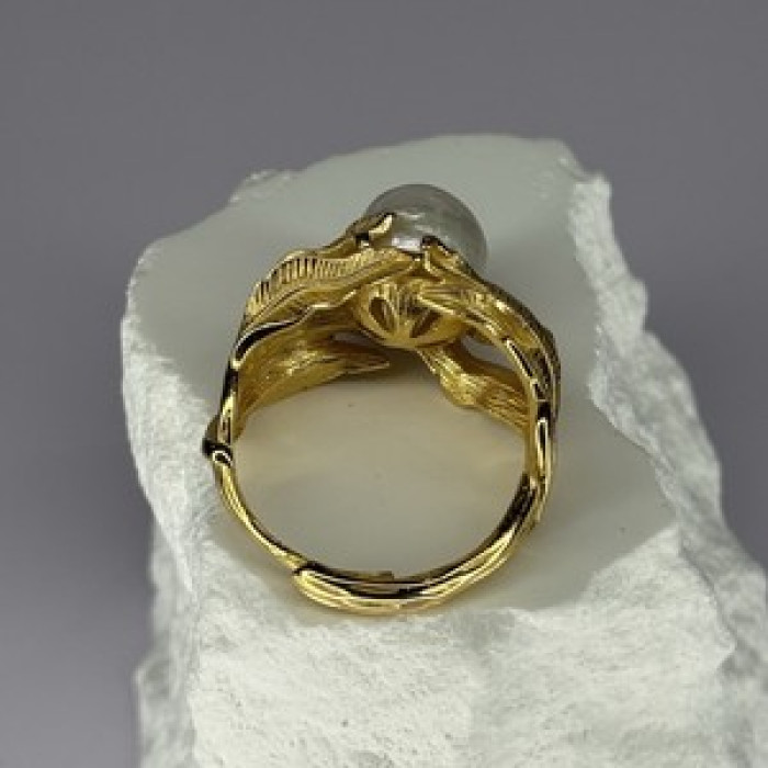 925 Sterling Silver Gold Plated Pearl Ring Size Adjustable