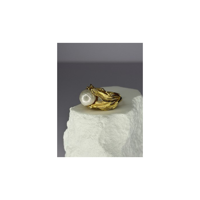 925 STERLING SILVER GOLD PLATED PEARL RING SIZE ADJUSTABLE