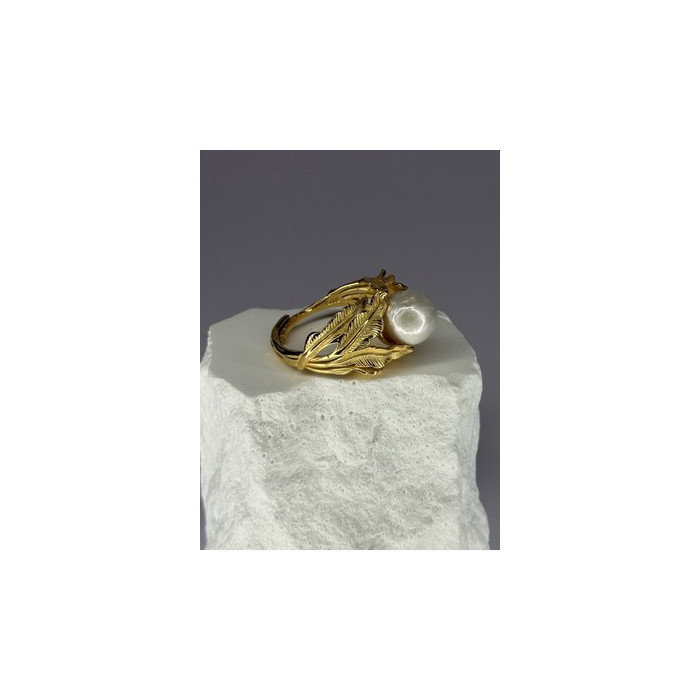 925 STERLING SILVER GOLD PLATED PEARL RING SIZE ADJUSTABLE
