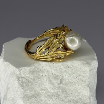925 Sterling Silver Gold Plated Pearl Ring Size Adjustable