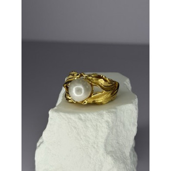 925 STERLING SILVER GOLD PLATED PEARL RING SIZE ADJUSTABLE