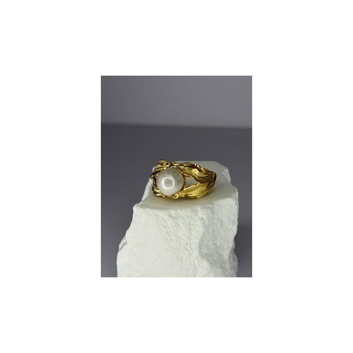 925 STERLING SILVER GOLD PLATED PEARL RING SIZE ADJUSTABLE