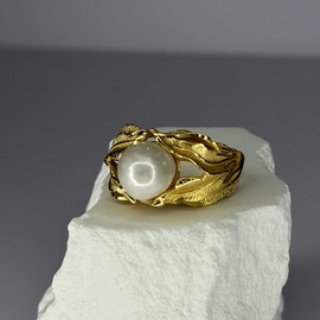 925 Sterling Silver Gold Plated Pearl Ring Size Adjustable