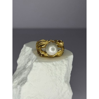925 STERLING SILVER GOLD PLATED PEARL RING SIZE ADJUSTABLE
