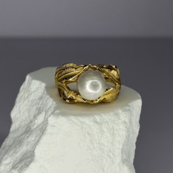 925 Sterling Silver Gold Plated Pearl Ring Size Adjustable