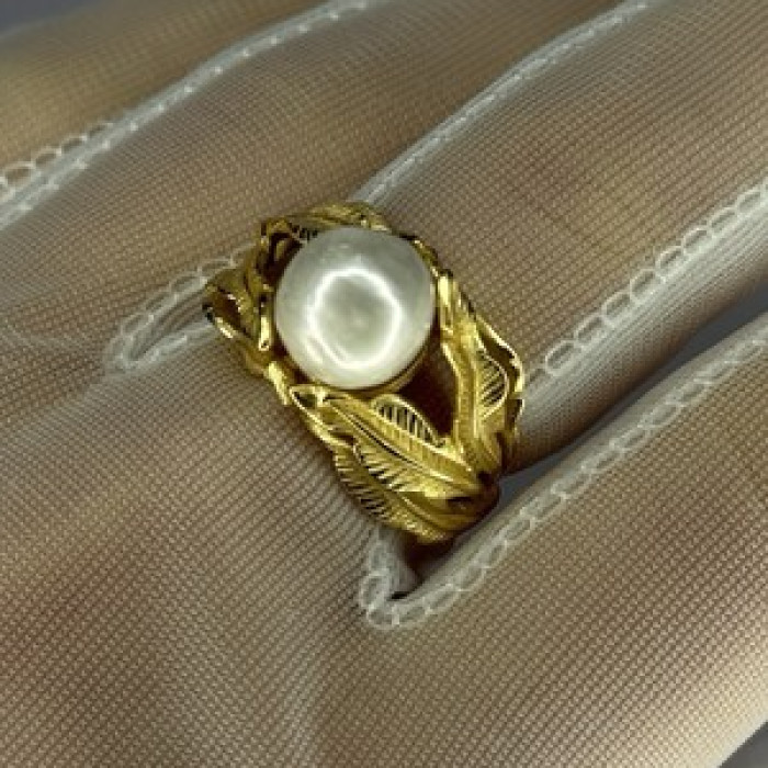 925 Sterling Silver Gold Plated Pearl Ring Size Adjustable