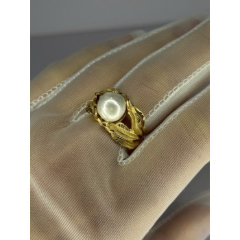 925 STERLING SILVER GOLD PLATED PEARL RING SIZE ADJUSTABLE