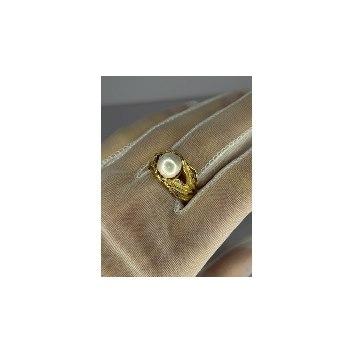 925 STERLING SILVER GOLD PLATED PEARL RING SIZE ADJUSTABLE