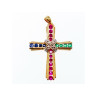 925 Sterling Silver Gold Plated Emerald, Pink & Blue Topaz Cross Pendant