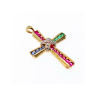 925 Sterling Silver Gold Plated Emerald, Pink & Blue Topaz Cross Pendant