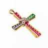 925 Sterling Silver Gold Plated Emerald, Pink & Blue Topaz Cross Pendant