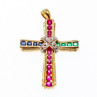 925 Sterling Silver Gold Plated Emerald, Pink & Blue Topaz Cross Pendant