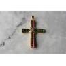 925 Sterling Silver Gold Plated Emerald, Pink & Blue Topaz Cross Pendant