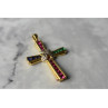 925 Sterling Silver Gold Plated Emerald, Pink & Blue Topaz Cross Pendant
