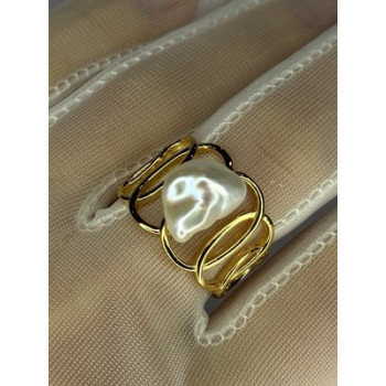 925 STERLING SILVER GOLD PLATED PEARL RING SIZE ADJUSTABLE