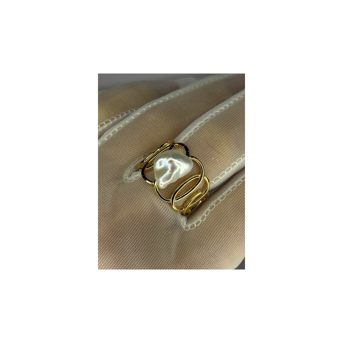 925 STERLING SILVER GOLD PLATED PEARL RING SIZE ADJUSTABLE