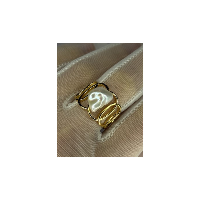 925 STERLING SILVER GOLD PLATED PEARL RING SIZE ADJUSTABLE