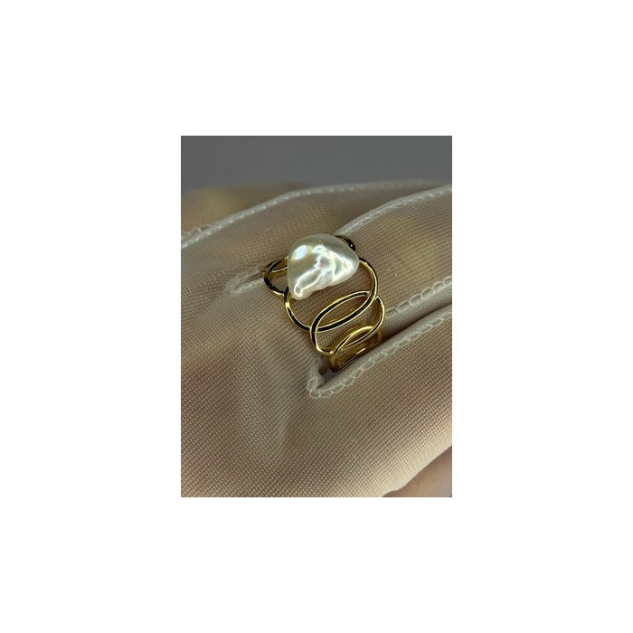 925 STERLING SILVER GOLD PLATED PEARL RING SIZE ADJUSTABLE