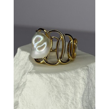 925 STERLING SILVER GOLD PLATED PEARL RING SIZE ADJUSTABLE