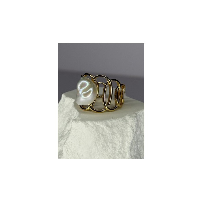 925 STERLING SILVER GOLD PLATED PEARL RING SIZE ADJUSTABLE