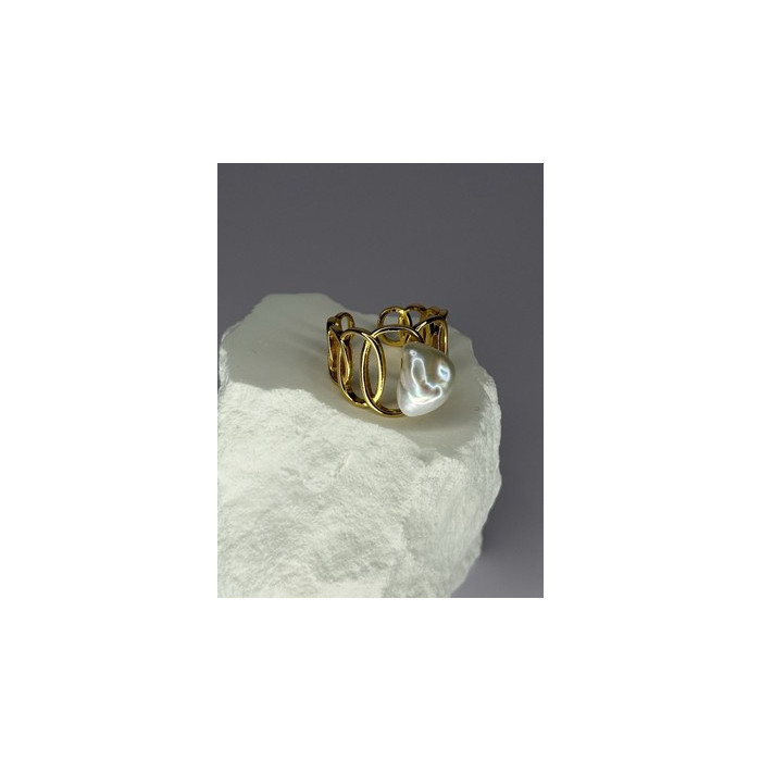 925 STERLING SILVER GOLD PLATED PEARL RING SIZE ADJUSTABLE