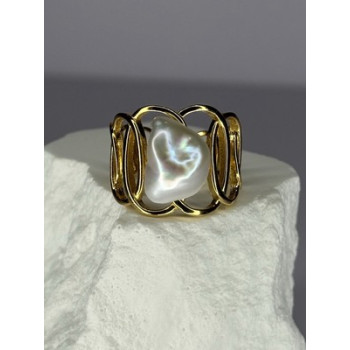 925 STERLING SILVER GOLD PLATED PEARL RING SIZE ADJUSTABLE