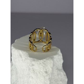 925 STERLING SILVER GOLD PLATED PEARL RING SIZE ADJUSTABLE