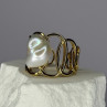 925 Sterling Silver Gold Plated Pearl  Ring Size Adjustable