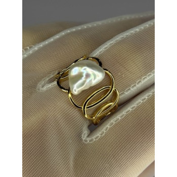 925 STERLING SILVER GOLD PLATED PEARL RING SIZE ADJUSTABLE