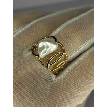 925 STERLING SILVER GOLD PLATED PEARL RING SIZE ADJUSTABLE