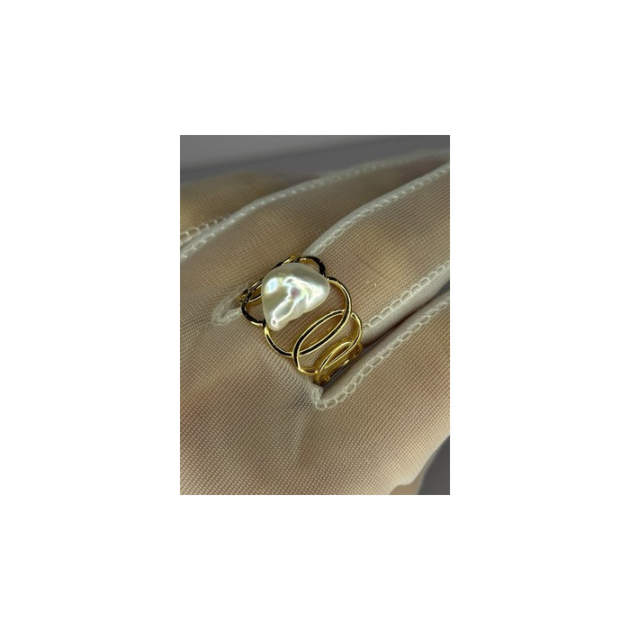 925 STERLING SILVER GOLD PLATED PEARL RING SIZE ADJUSTABLE